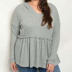 Grey scoop neck babydoll tunic top.
